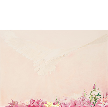Crane in a field of lilies